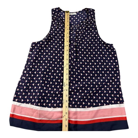 Joie Geometric Print 100% Silk Sleeveless Navy Multicolor Nautical Blouse Size M - Picture 6 of 6